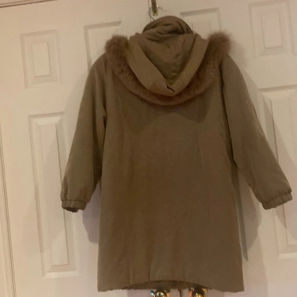 Cleo petites tan faux fur trim soft suede puffer jacket Sz PM - Picture 3 of 14